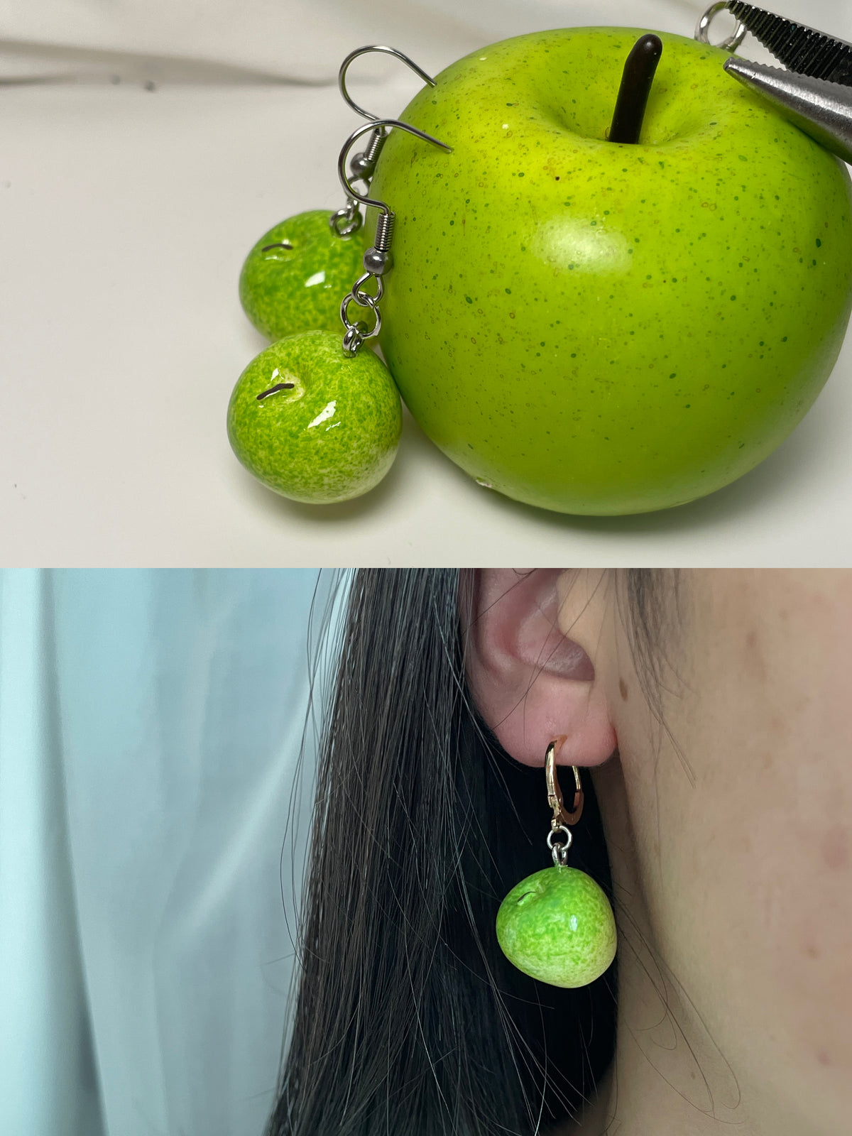 Handmade Resin Apple Earrings �?Fruit Jewelry Gift for Her, Teacher friendship Gift
