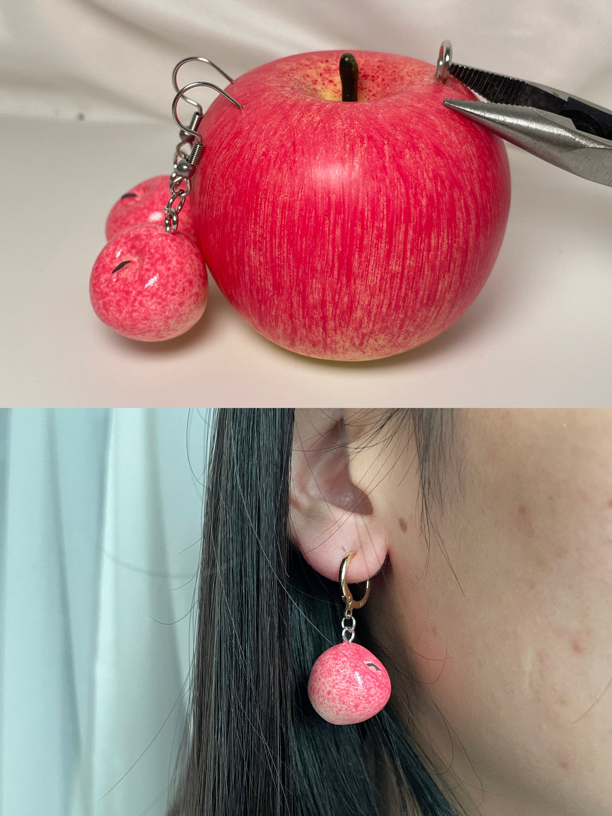 Handmade Resin Apple Earrings �?Fruit Jewelry Gift for Her, Teacher friendship Gift